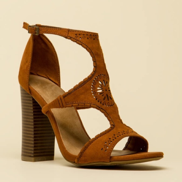 Shoes - Brand new never worn cognac faux suede heel sandal